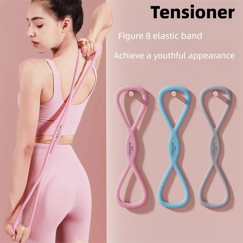 Silicone 8 Shaped Resistance Band Women Yoga Stretch Rope Shoulder Open Back Home Gym Body Shaping Exercise Band